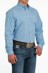 Cinch Men's Geometric Print Button-Down Western Shirt - Light Blue/Cream