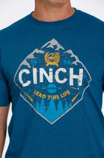 Cinch Men's Teal Mountain Logo Tee