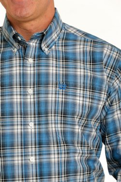 Cinch Men's Plaid Button-Down Western Shirt - Cream/Light Blue/Navy