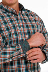 Cinch Men's Plaid Button-Down Western Shirt - Black/Orange/Teal/White