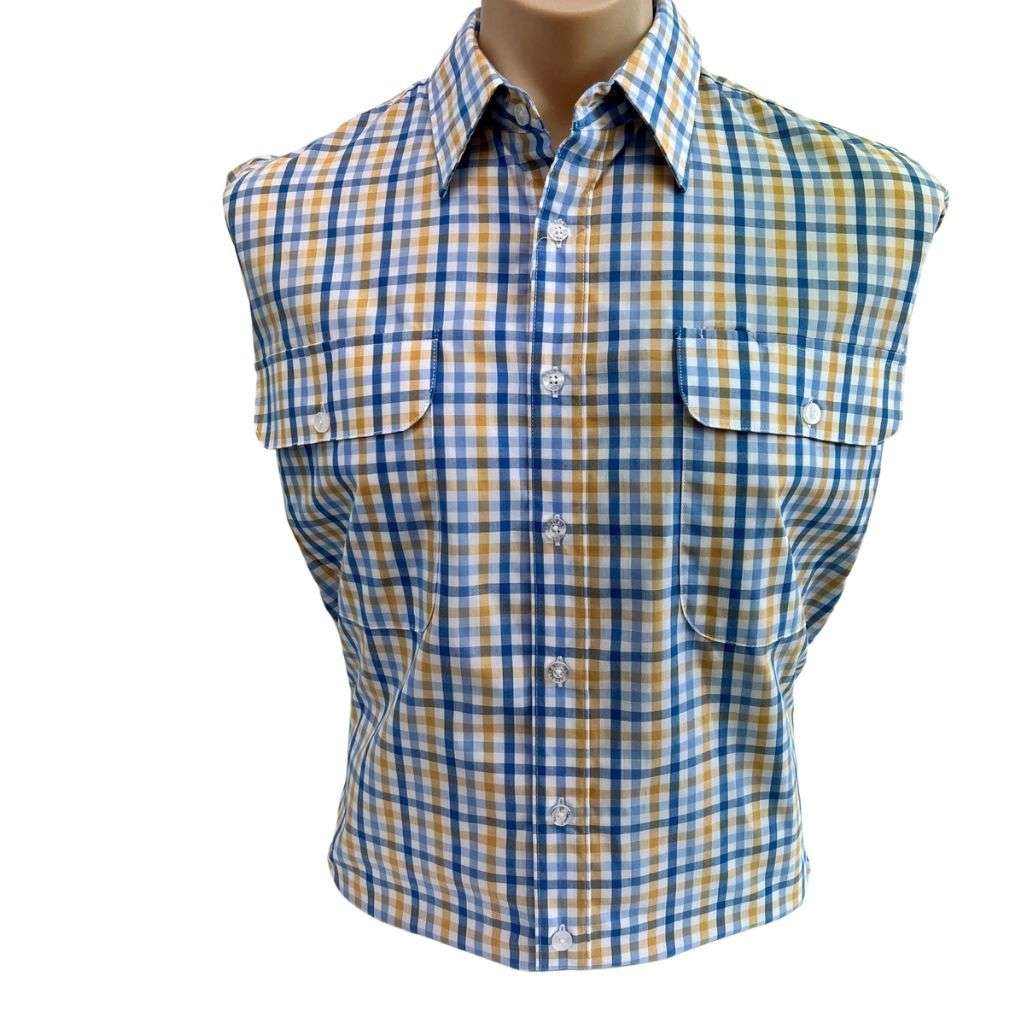 Bisley Mens Poly Cotton Blue/White/Orange Long Sleeve Shirt